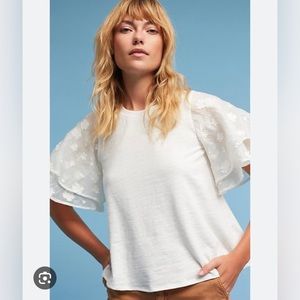 Eri + Ali flutter sleeve top with floral appliqués